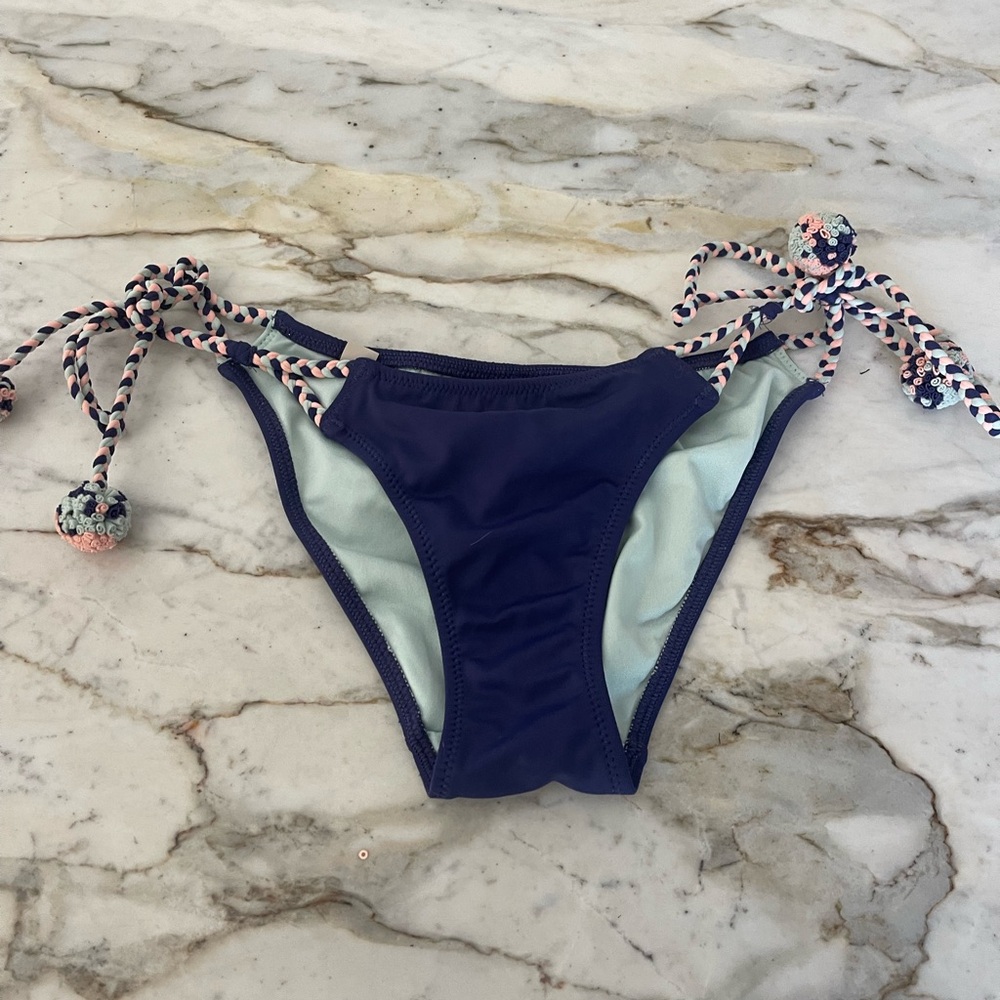 Navy Blue Bikini Bottom with Rope Ties